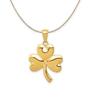 14k Yellow Gold Polished Shamrock (19mm) Necklace - 18 Inch